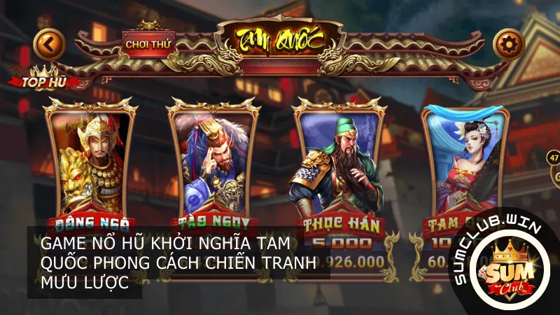 Với bối cảnh Tam Quốc, trò chơi này không chỉ cuốn hút về mặt đồ họa mà còn mang đến những tính năng đặc biệt như vòng quay miễn phí và giải thưởng lớn.