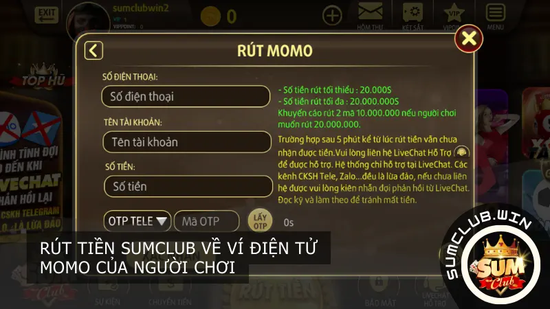 hướng dẫn chi tiết về cách rút tiền về ví Momo tại Sumclub.





