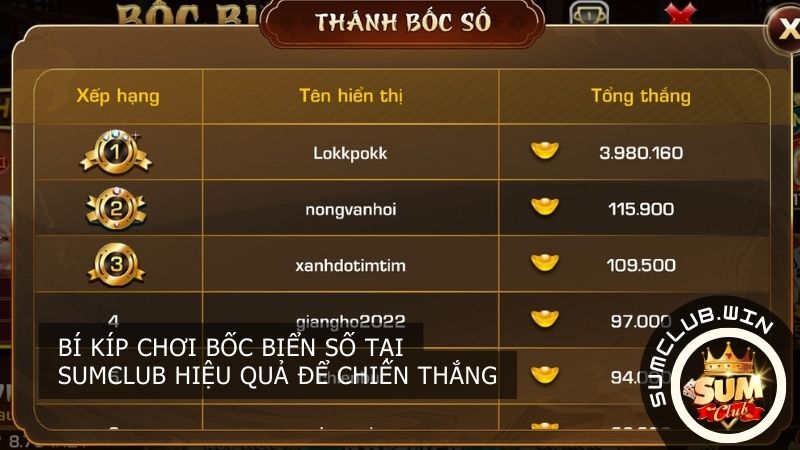 Bí kíp chơi Bốc Biển Số tại SUMCLUB hiệu quả